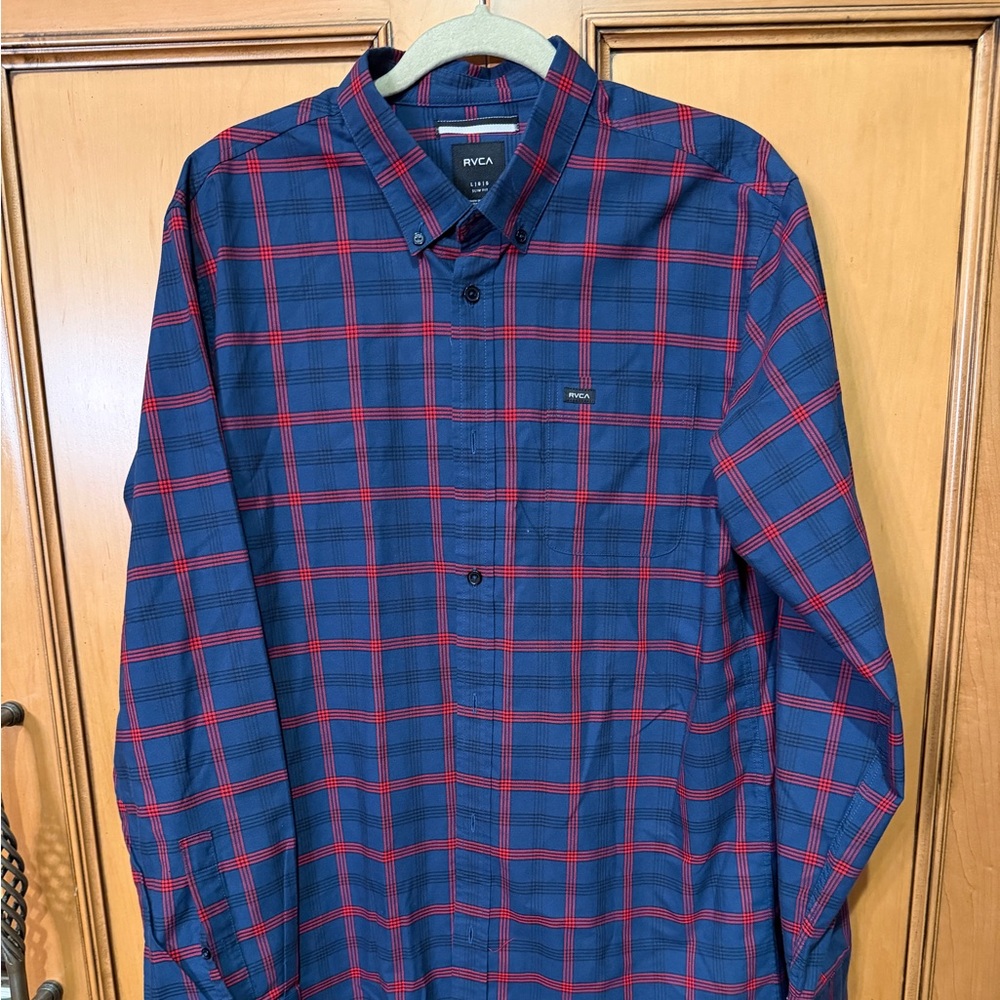RVCA Navy and Crimson Checkered Shirt